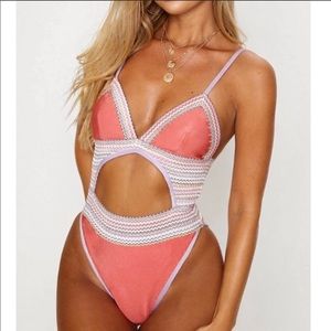 Coral Bandaged Stitched Swimsuit